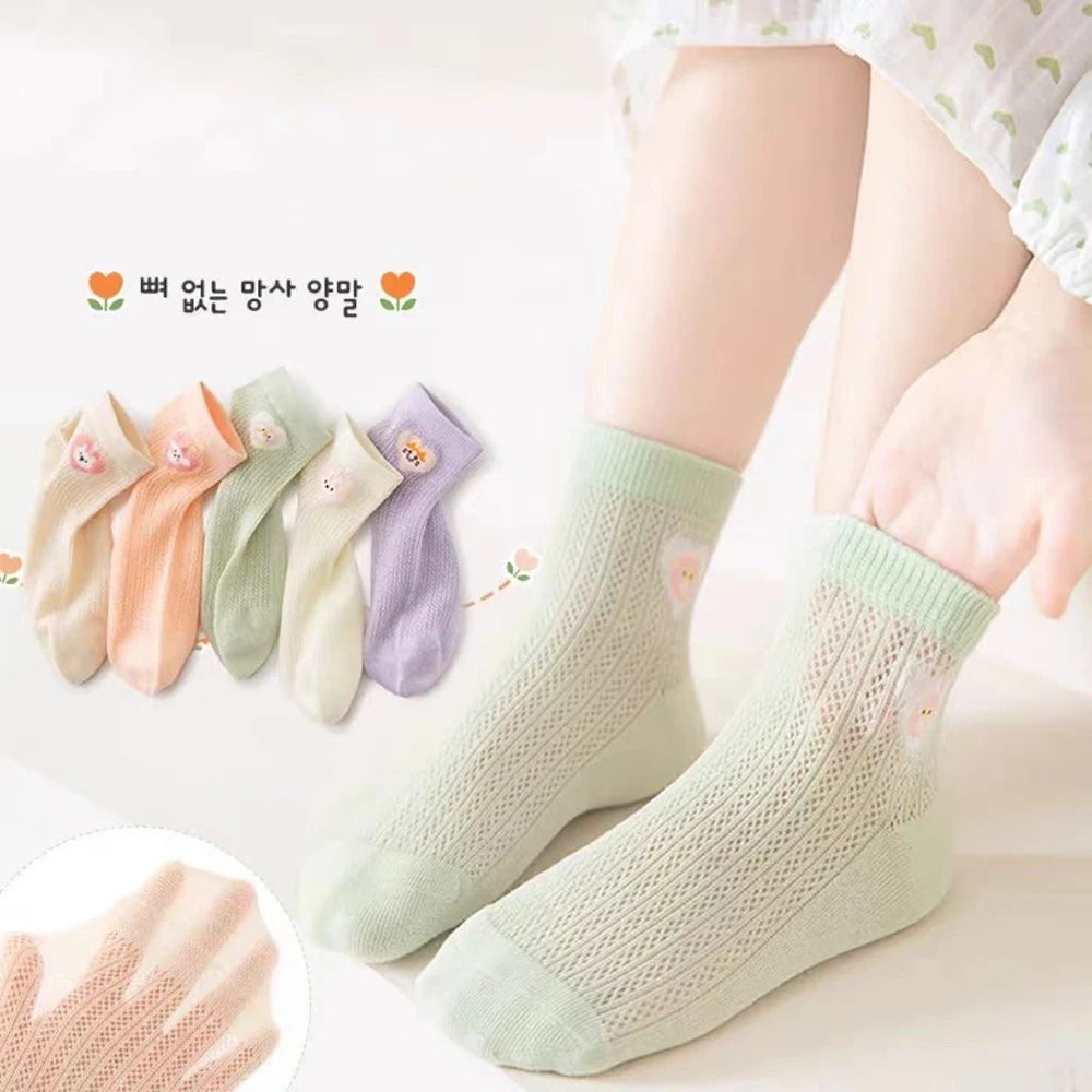 5Pairs 1-16Years Ultra Thin Breathable Mesh Socks Cartoon Children's Fashion Cute Socks Stokings For Girl Boutique Kids Clothing