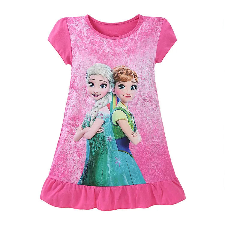 New Summer Anna Elsa Printing Cartoon Sleepwear Mermaid Girl Nightgowns Children Party Dresses Pajamas For Girls Dress