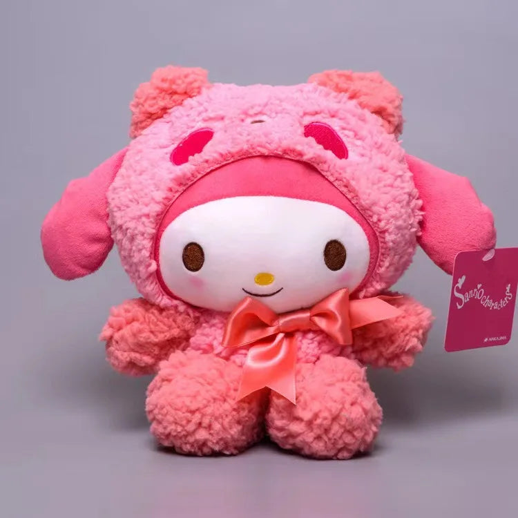 Sanrio Anime Tie Dye Toys Kawaii Kuromi Mymelody Cinnamorol Plush Bow Soft Stuffed Hello Kitty Birthday Gift for Children's Toys