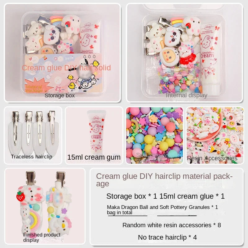 New Cream Gum Hair Clip Kindergarten DIY Handmade Bag Material Pack Cute Resin Accessories Clip Set Set Set for Children's Toys