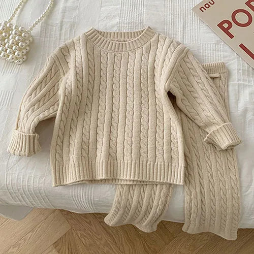 Autumn Spring Kids Clothing Set Long Sleeved Solid Color Knitted Cardigan Coat+Shorts Baby Girl Knitted Clothes Suit