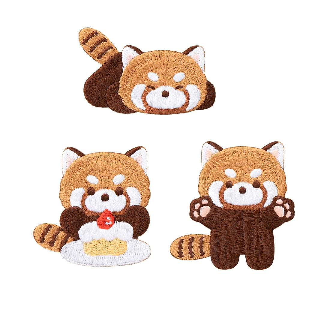 AHYONNIEX Red Panda Embroidery Patches for Boys Pants Stick On Patches Small Glue Sticker for Kids Clothing Repair Decoration