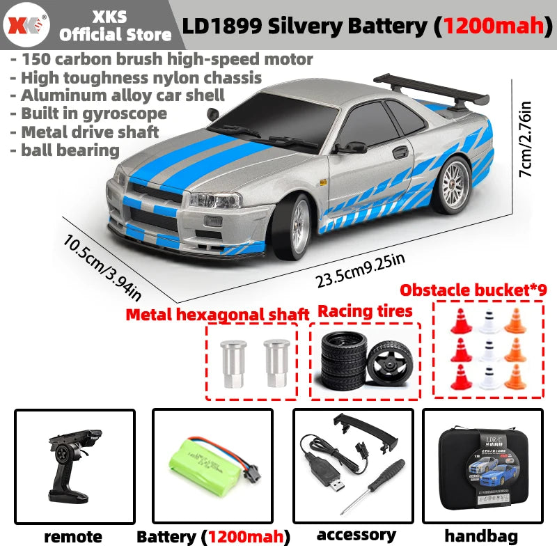 LDR/C LD1899 1/18 RC Model Drift Car GTR R34 Metal Alloy Body Shell Remote Control Car in Gyroscope Adult Children's Toys