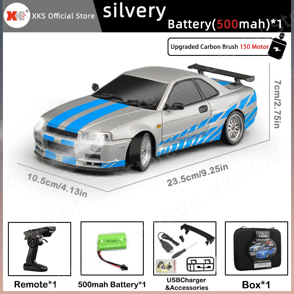 LDR/C LD1899 1/18 RC Model Drift Car GTR R34 Metal Alloy Body Shell Remote Control Car in Gyroscope Adult Children's Toys