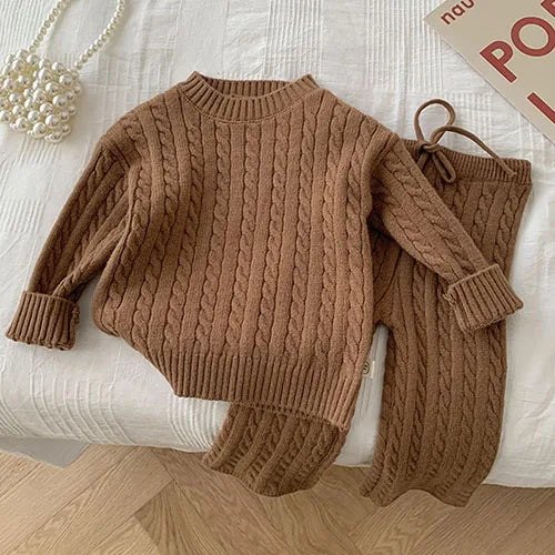 Autumn Spring Kids Clothing Set Long Sleeved Solid Color Knitted Cardigan Coat+Shorts Baby Girl Knitted Clothes Suit