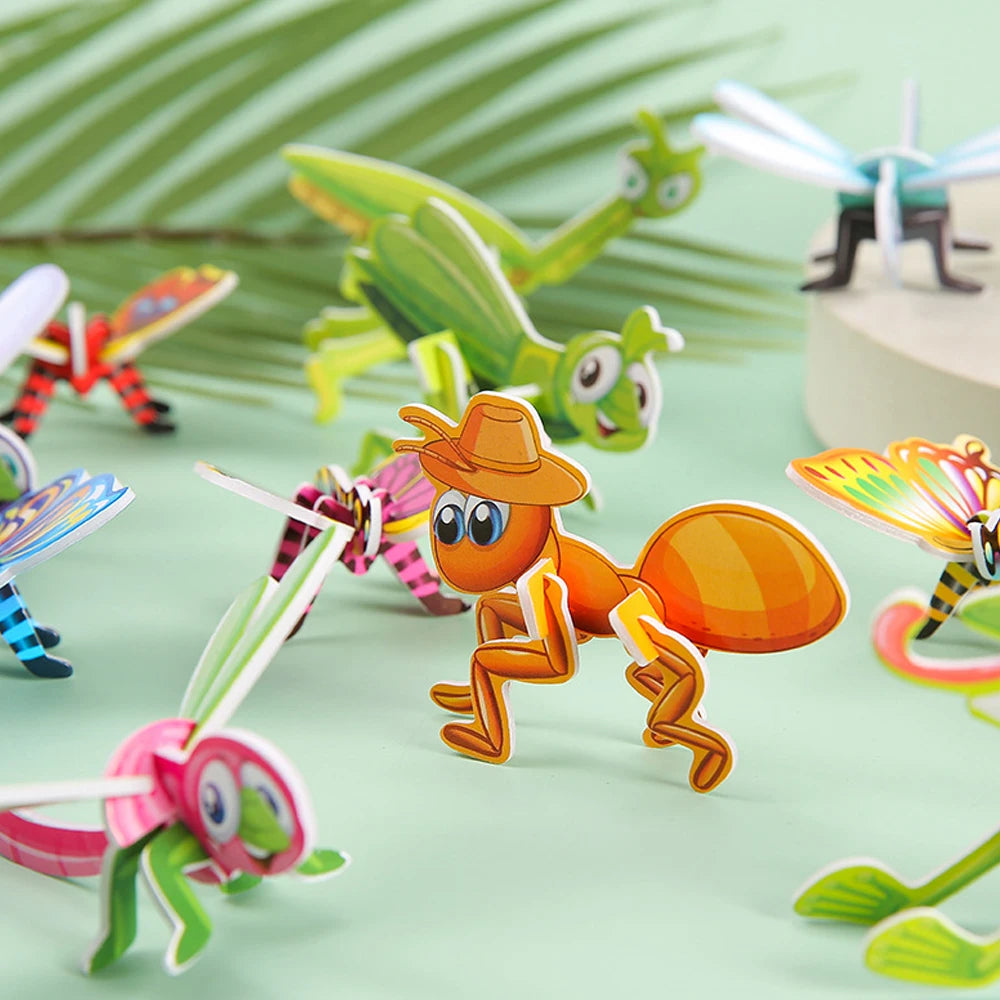 10pcs 3D Three-dimensional Paper Insect Puzzle Children's Toys Cartoon Insect Assembly Model DIY Educational Toy Gift for Kids