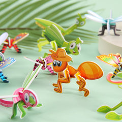 10pcs 3D Three-dimensional Paper Insect Puzzle Children's Toys Cartoon Insect Assembly Model DIY Educational Toy Gift for Kids