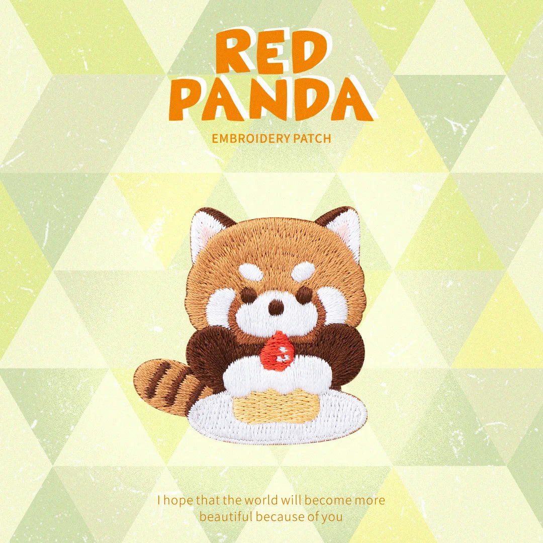 AHYONNIEX Red Panda Embroidery Patches for Boys Pants Stick On Patches Small Glue Sticker for Kids Clothing Repair Decoration