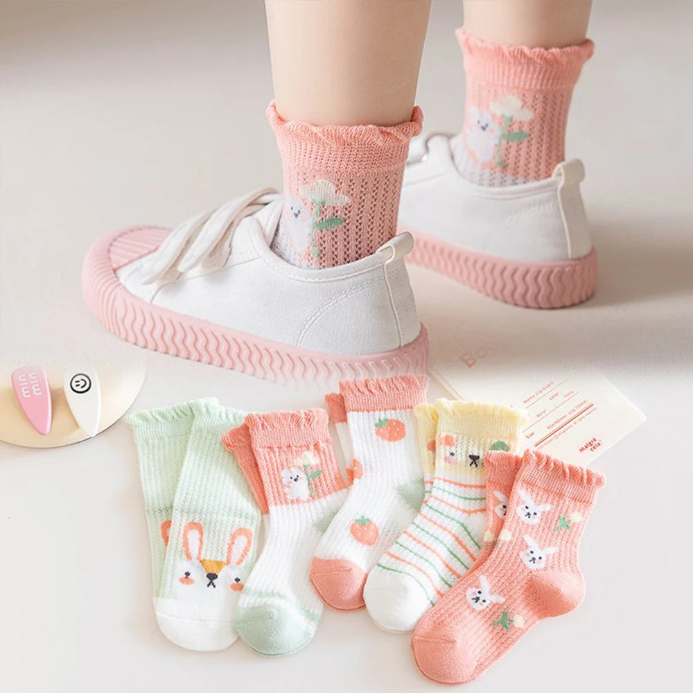 5Pairs 1-16Years Ultra Thin Breathable Mesh Socks Cartoon Children's Fashion Cute Socks Stokings For Girl Boutique Kids Clothing