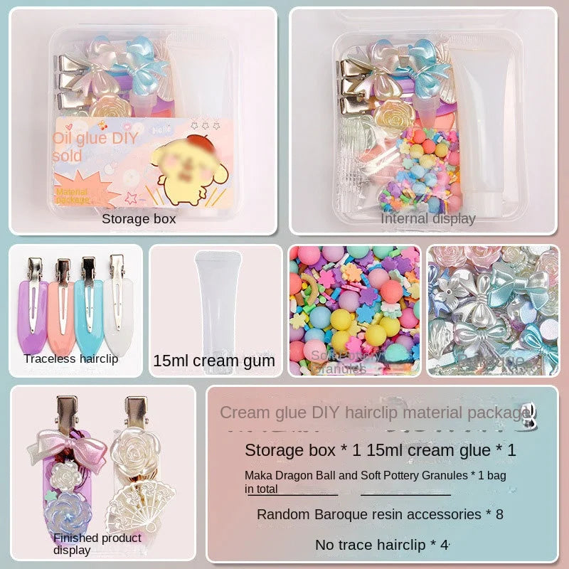 New Cream Gum Hair Clip Kindergarten DIY Handmade Bag Material Pack Cute Resin Accessories Clip Set Set Set for Children's Toys